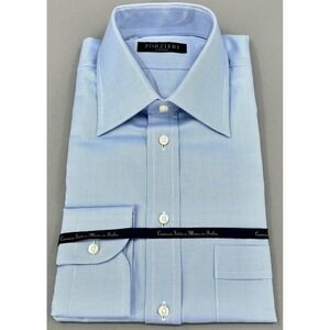 Forzieri Shirt Mens 15.75 40 Blue Twill Classic Fit Long Sleeve Dress Italy NEW